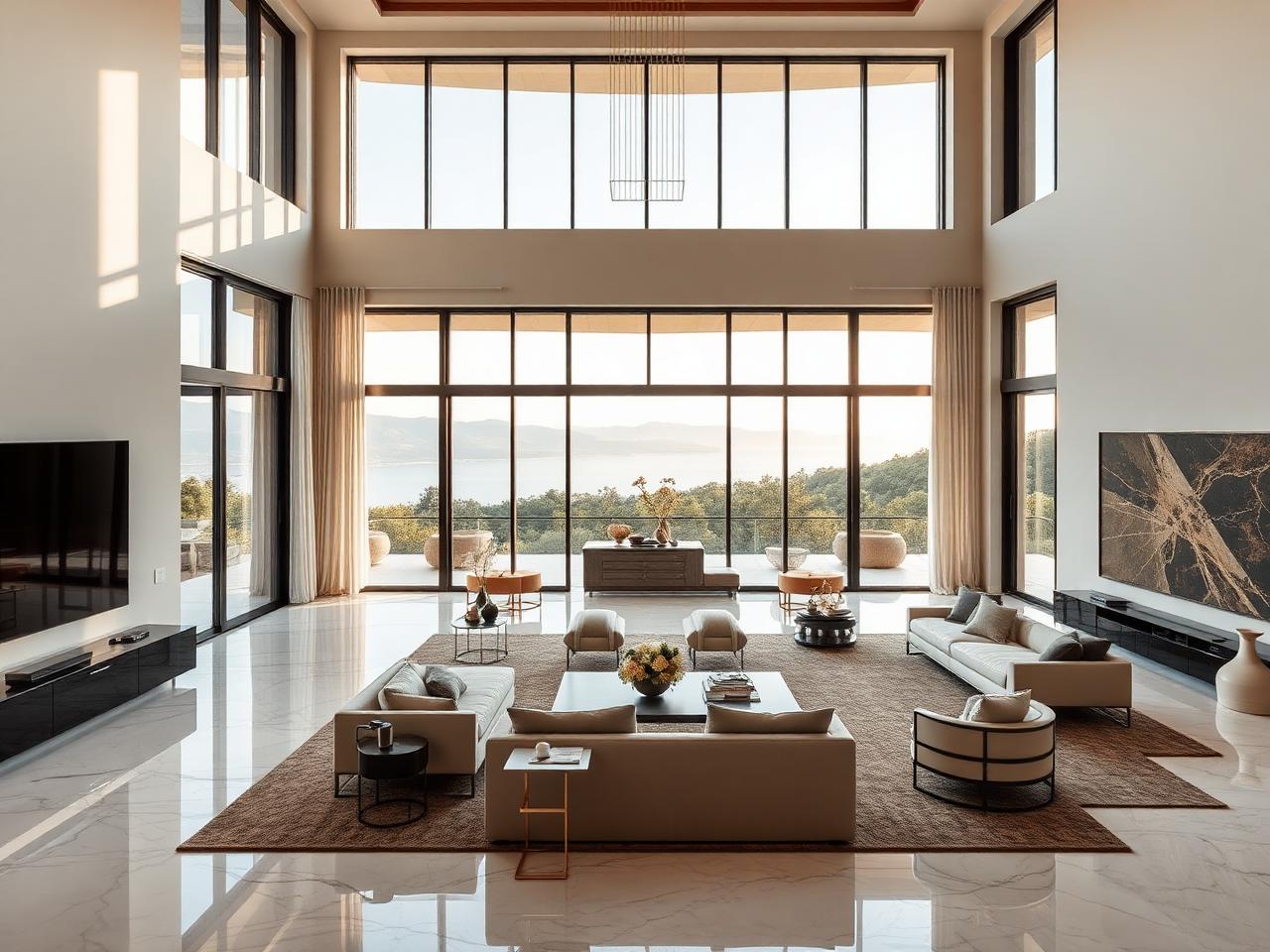 Elegantes Villa-Interior mit Panoramafenstern