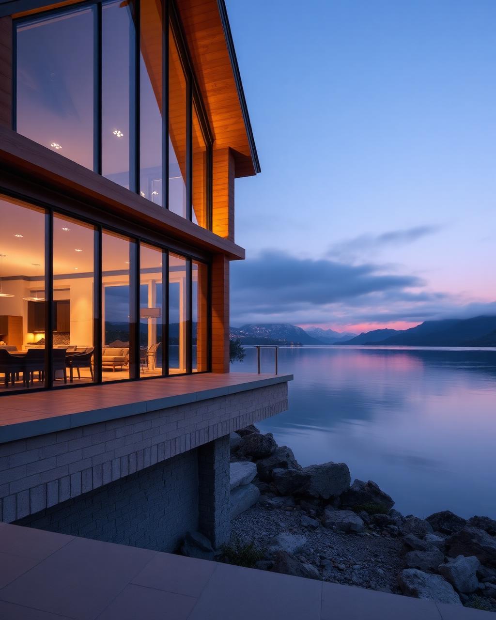 Lakeview Luxury Residence bei Dämmerung