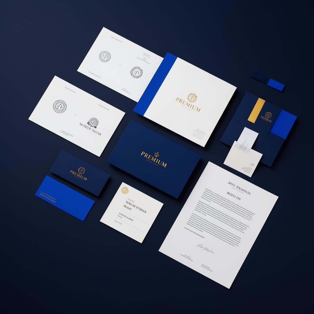 Premium Branding Moodboard mit Logo-Skizzen, Farbwelt und Brandboards in Dunkelblau